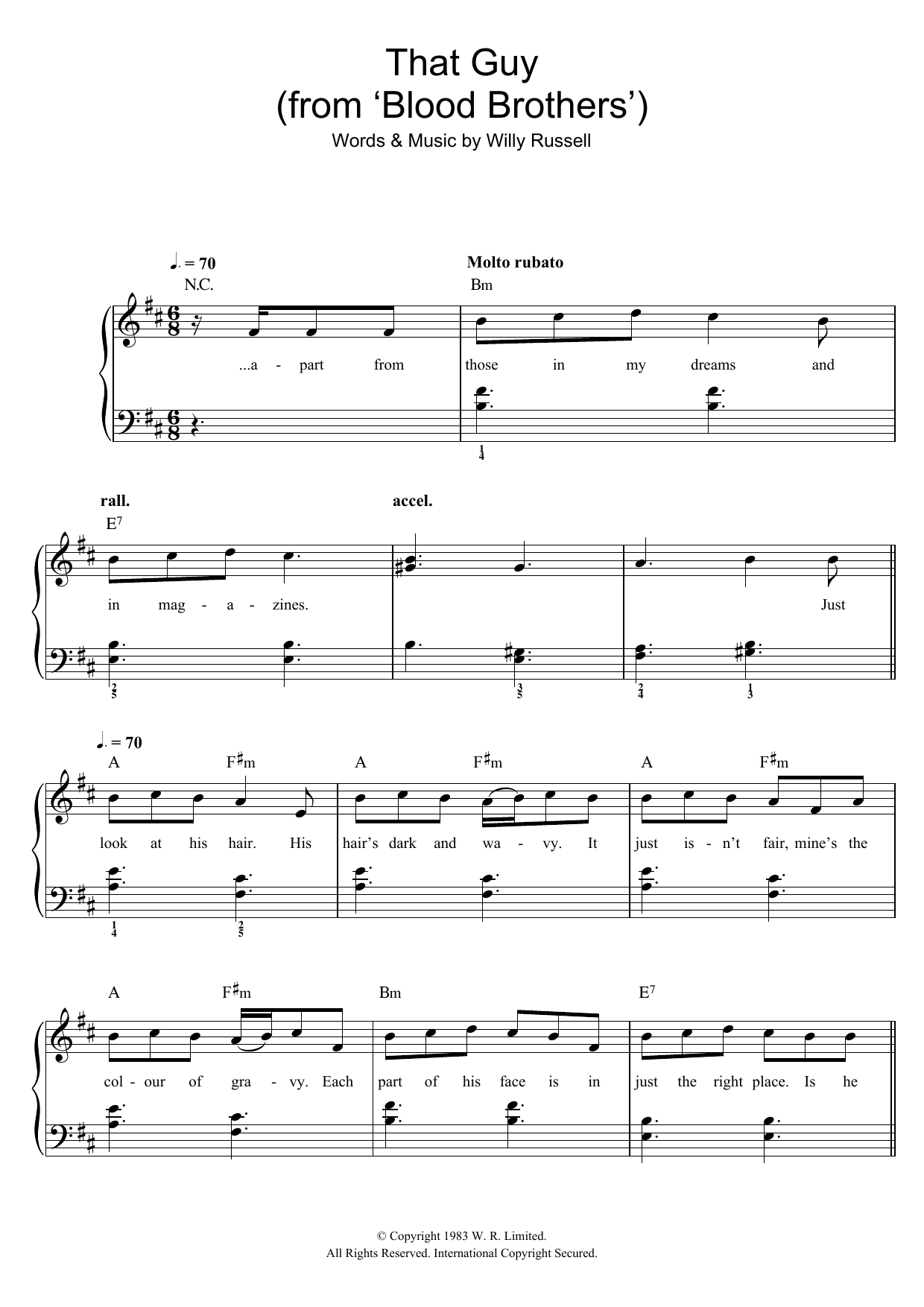 Willy Russell That Guy (from Blood Brothers) sheet music notes and chords arranged for Easy Piano