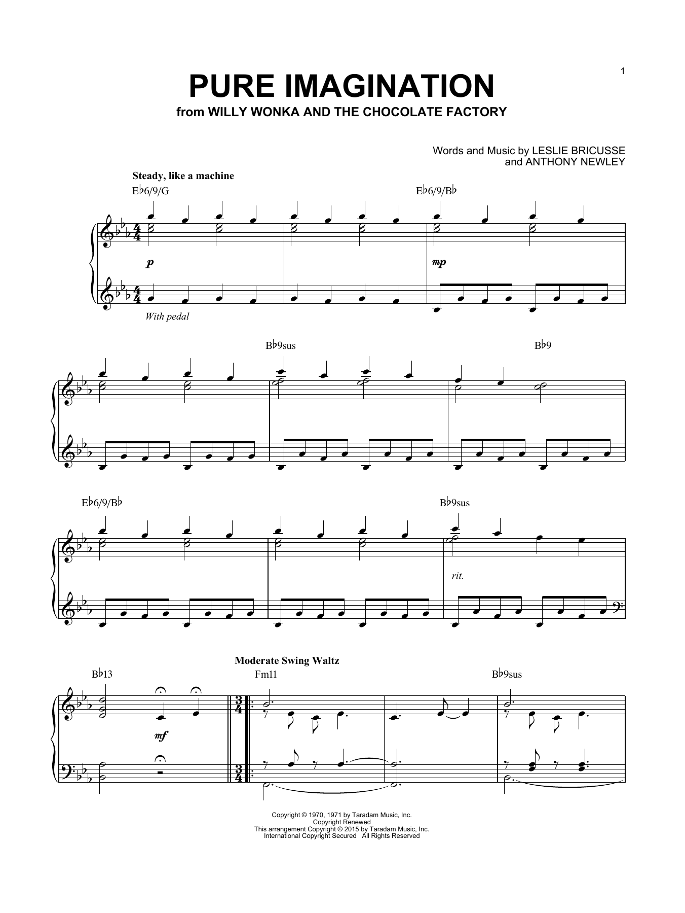 Willy Wonka & the Chocolate Factory Pure Imagination [Jazz version] (arr. Brent Edstrom) sheet music notes and chords arranged for Piano Solo