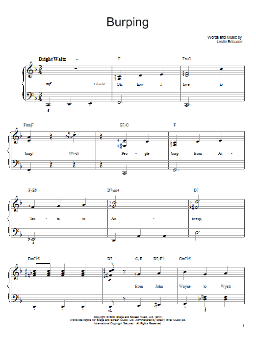 Willy Wonka Burping sheet music notes and chords arranged for Easy Piano