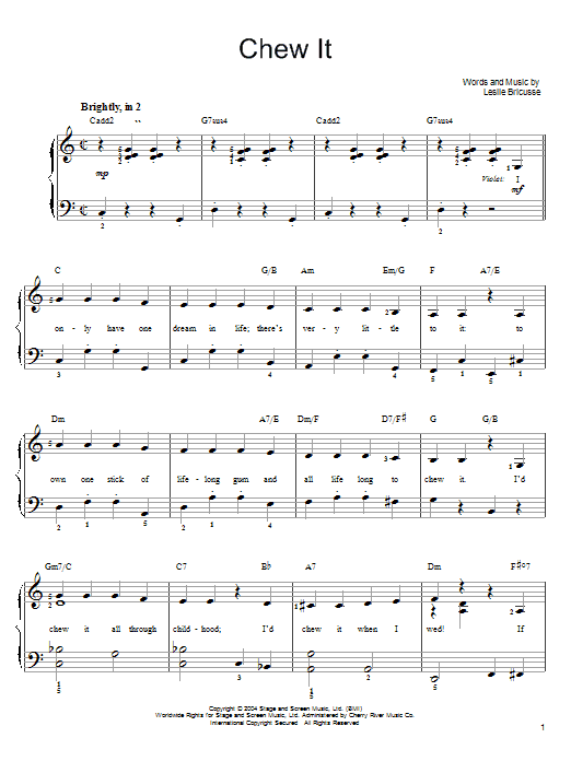 Willy Wonka Chew It sheet music notes and chords arranged for Easy Piano