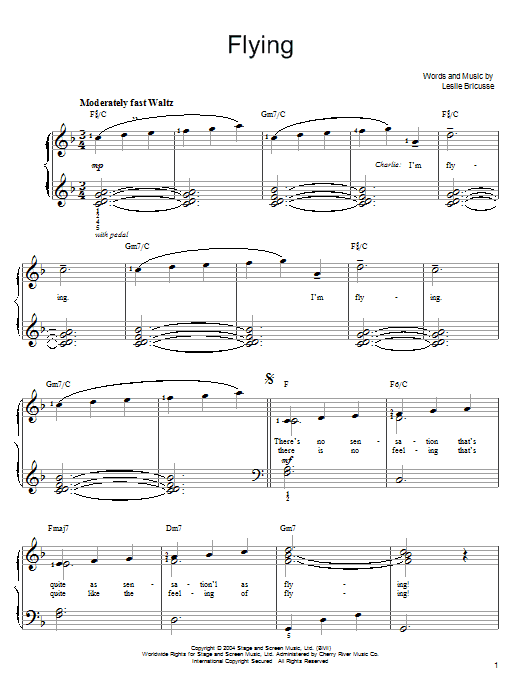 Willy Wonka Flying sheet music notes and chords arranged for Easy Piano