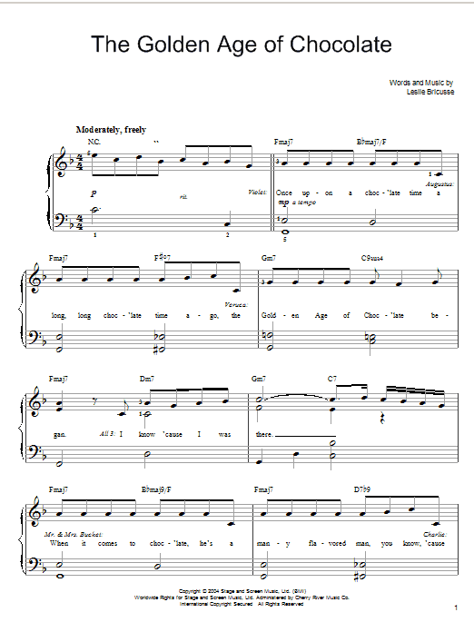Willy Wonka The Golden Age Of Chocolate sheet music notes and chords arranged for Easy Piano
