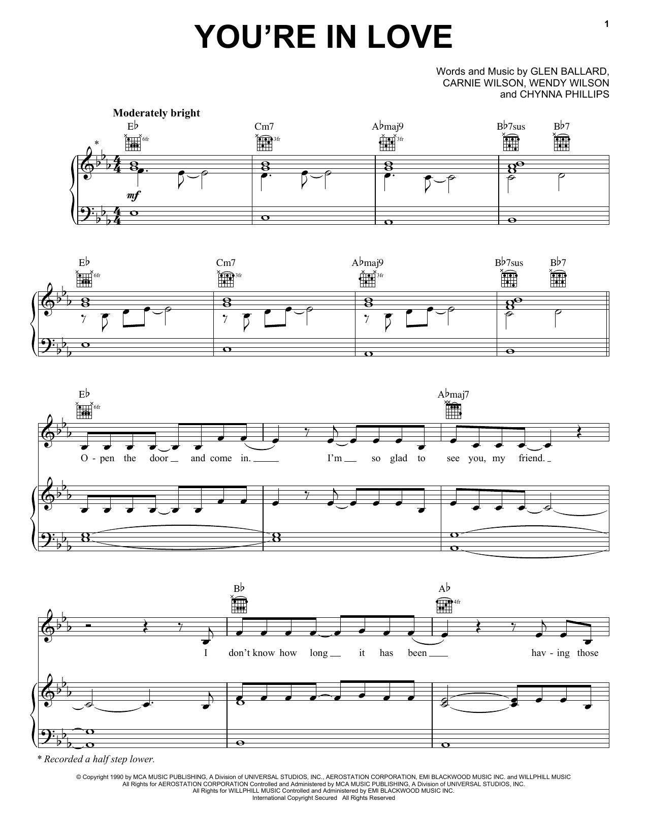 Wilson Phillips You're In Love sheet music notes and chords arranged for Piano, Vocal & Guitar Chords (Right-Hand Melody)