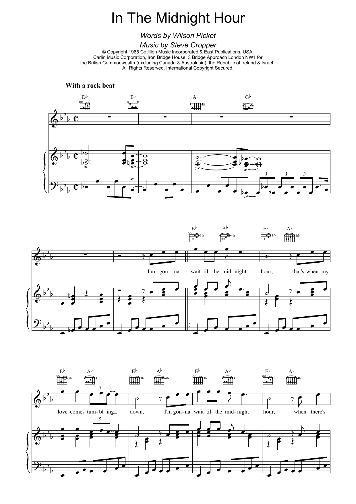 Wilson Pickett In The Midnight Hour sheet music notes and chords arranged for Flute Solo