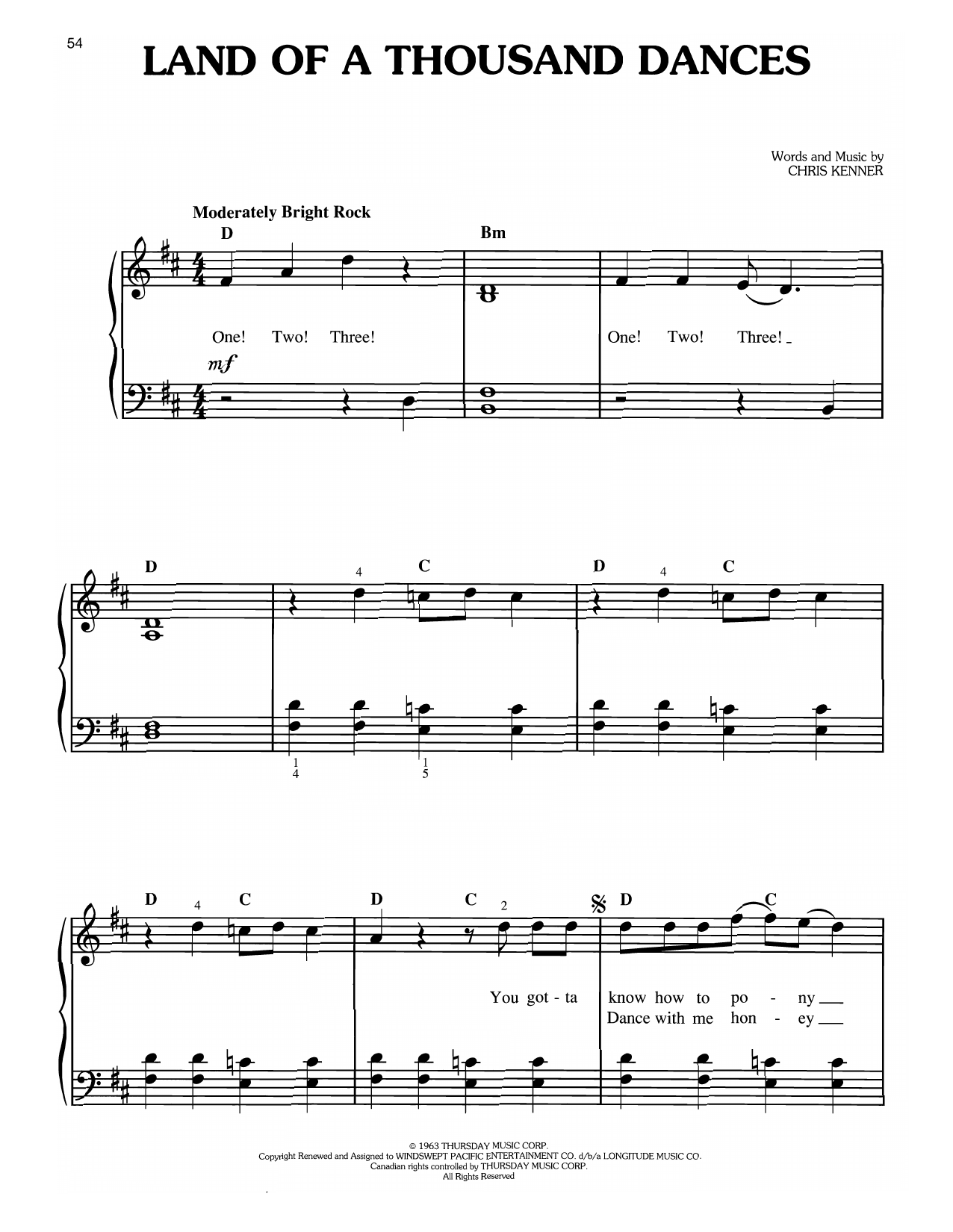Wilson Pickett Land Of A Thousand Dances (from Forrest Gump) sheet music notes and chords arranged for Easy Piano