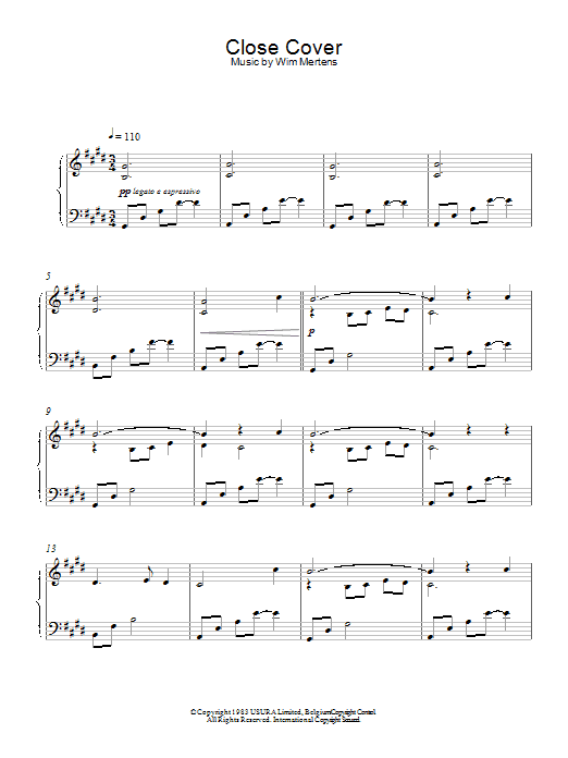 Wim Mertens Close Cover sheet music notes and chords arranged for Piano Solo
