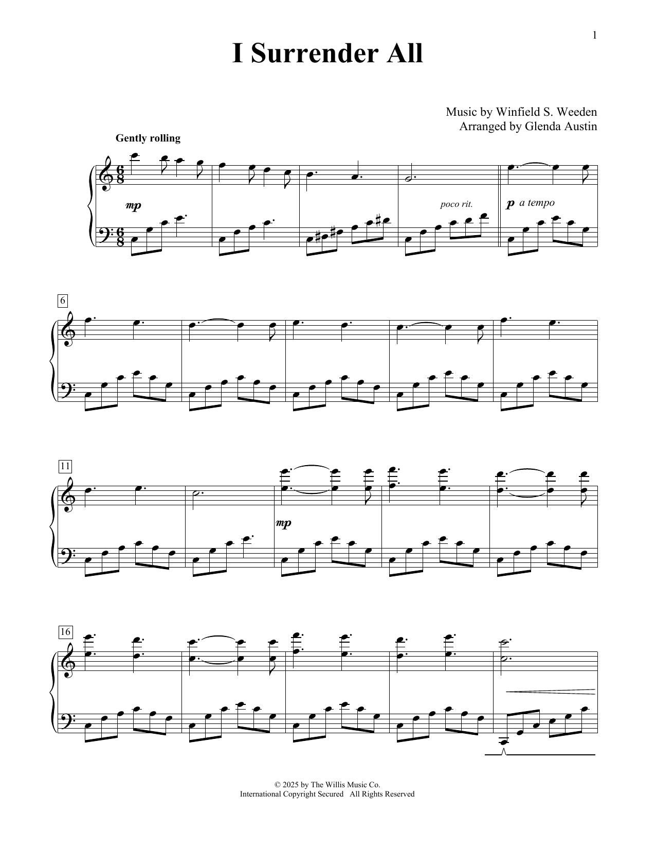 Winfield S. Weeden I Surrender All (arr. Glenda Austin) sheet music notes and chords arranged for Educational Piano