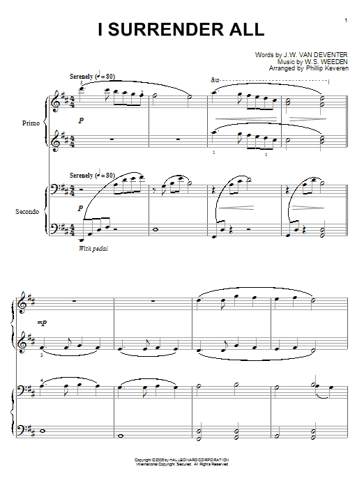 Winfield S. Weeden I Surrender All (arr. Phillip Keveren) sheet music notes and chords arranged for Piano Duet