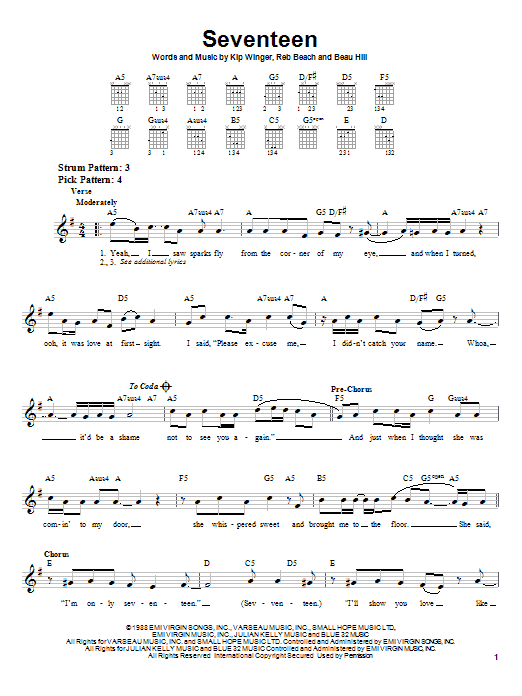Winger Seventeen sheet music notes and chords arranged for Drums Transcription