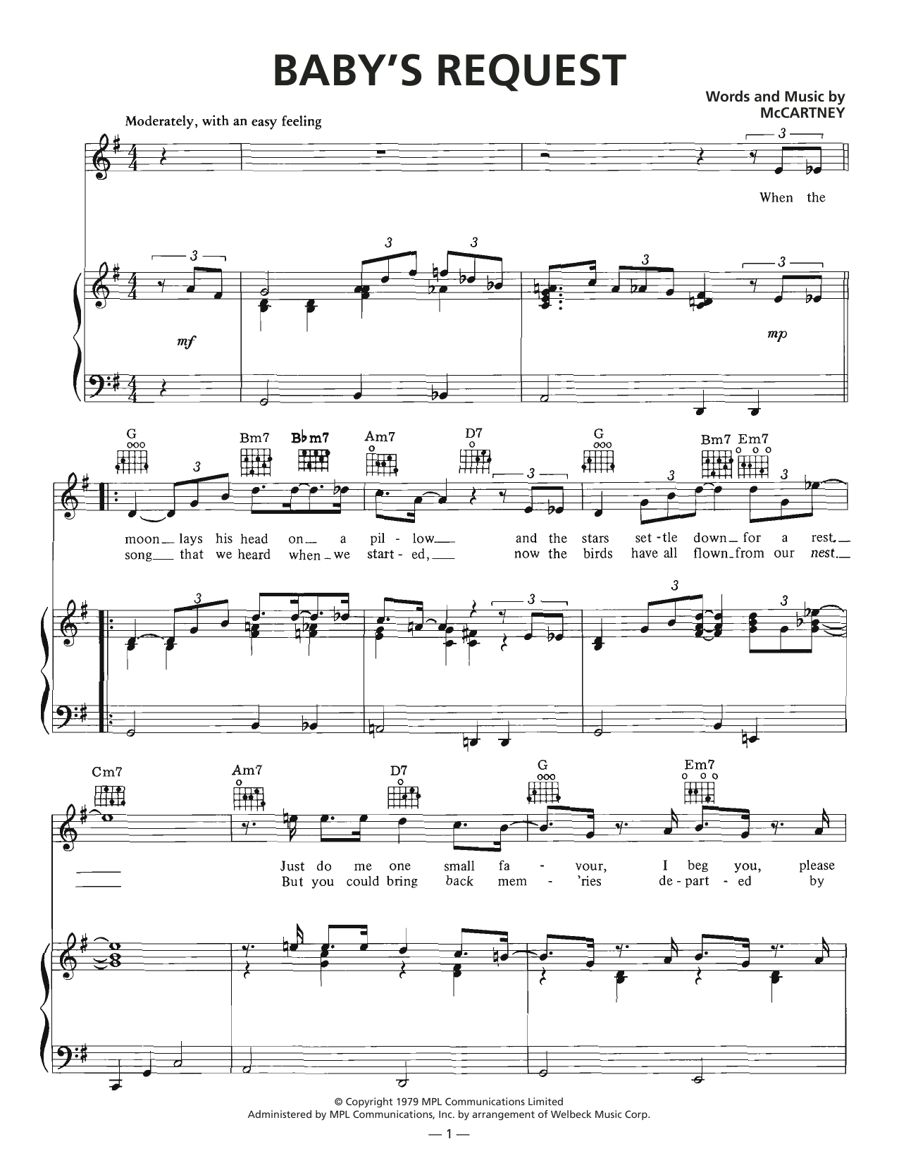 Wings Baby's Request sheet music notes and chords arranged for Piano, Vocal & Guitar Chords (Right-Hand Melody)