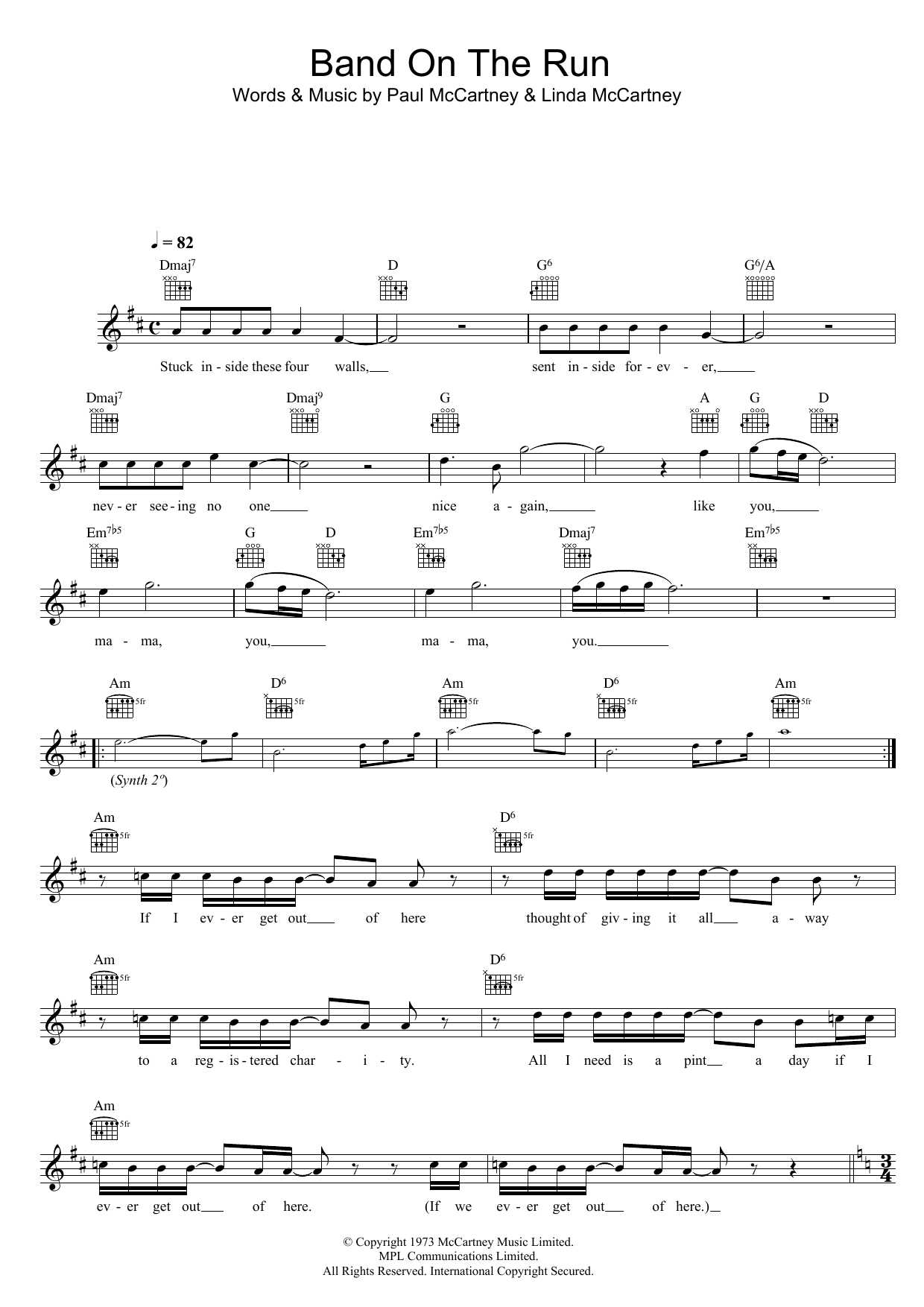 Wings Band On The Run sheet music notes and chords arranged for Lead Sheet / Fake Book