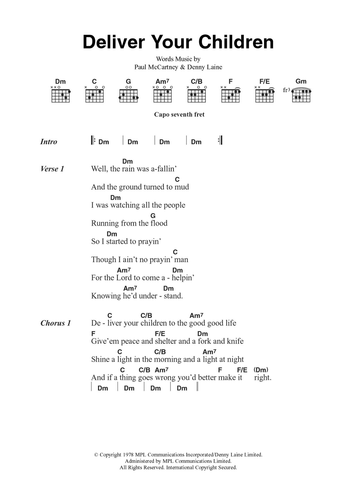 Wings Deliver Your Children sheet music notes and chords arranged for Guitar Chords/Lyrics