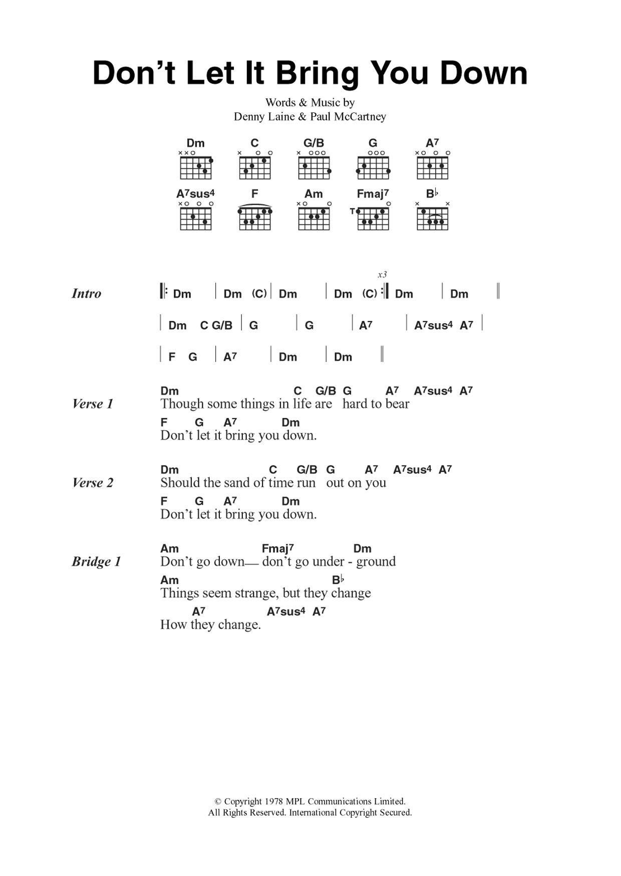 Wings Don't Let It Bring You Down sheet music notes and chords arranged for Guitar Chords/Lyrics