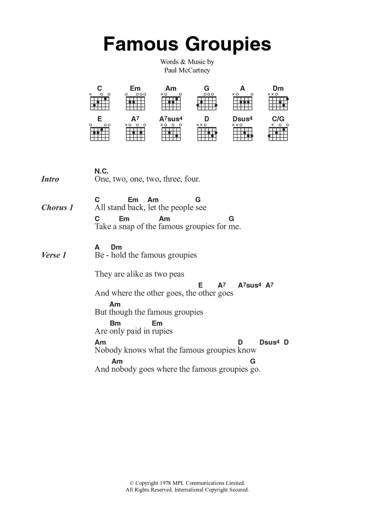Wings Famous Groupies sheet music notes and chords arranged for Guitar Chords/Lyrics