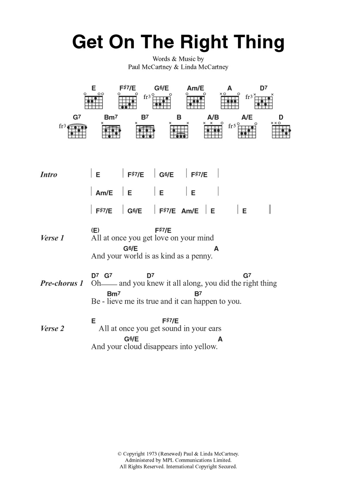Wings Get On The Right Thing sheet music notes and chords arranged for Guitar Chords/Lyrics