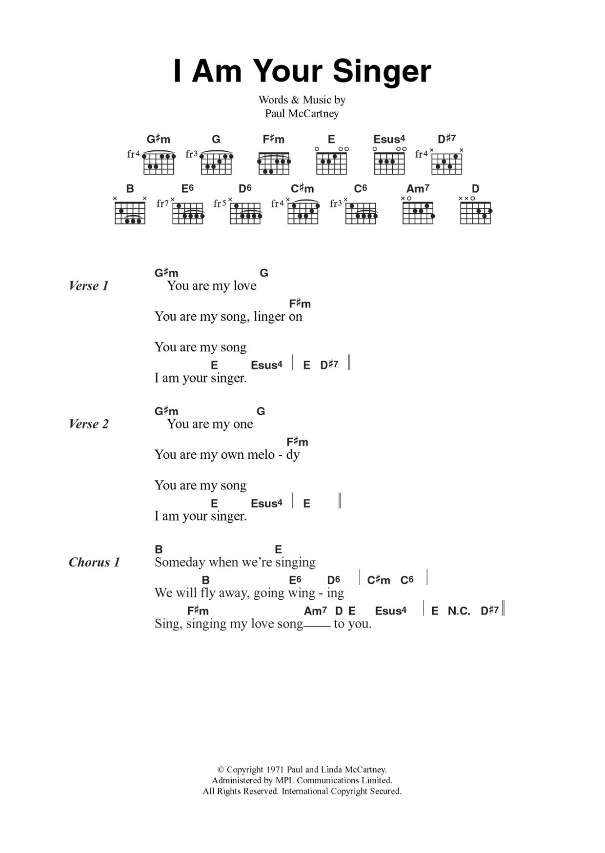 Wings I Am Your Singer sheet music notes and chords arranged for Guitar Chords/Lyrics