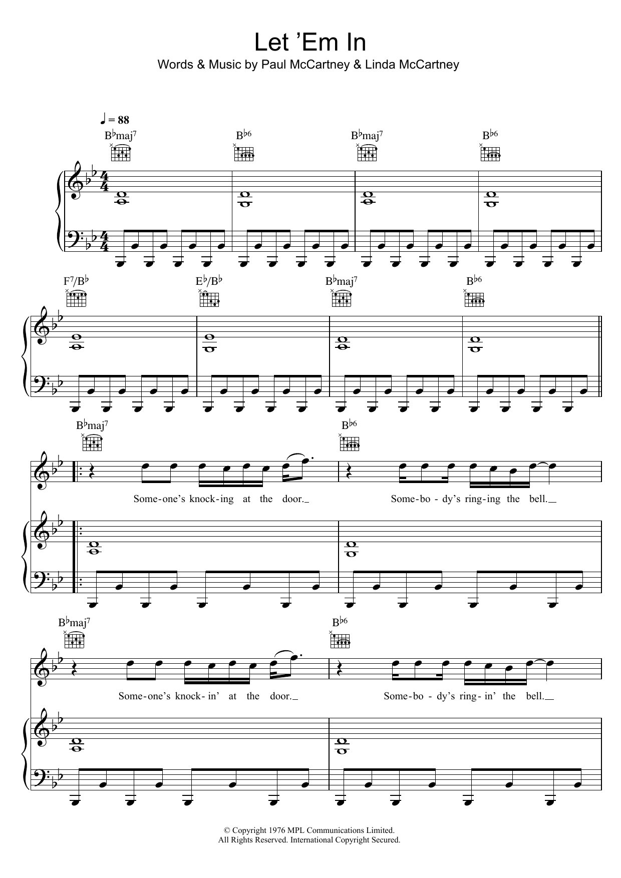 Wings Let 'Em In sheet music notes and chords arranged for Lead Sheet / Fake Book