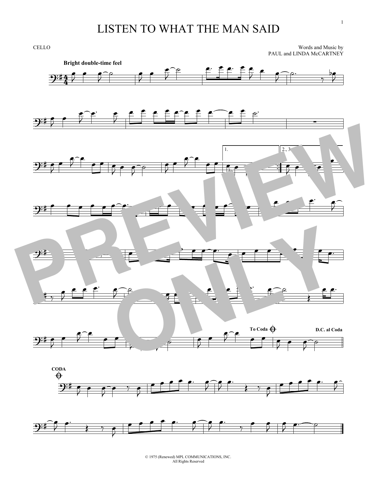 Wings Listen To What The Man Said sheet music notes and chords arranged for Violin Solo