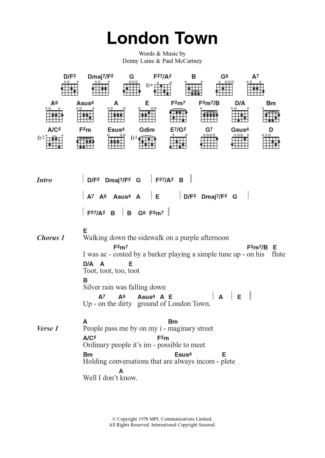 Wings London Town sheet music notes and chords arranged for Guitar Chords/Lyrics