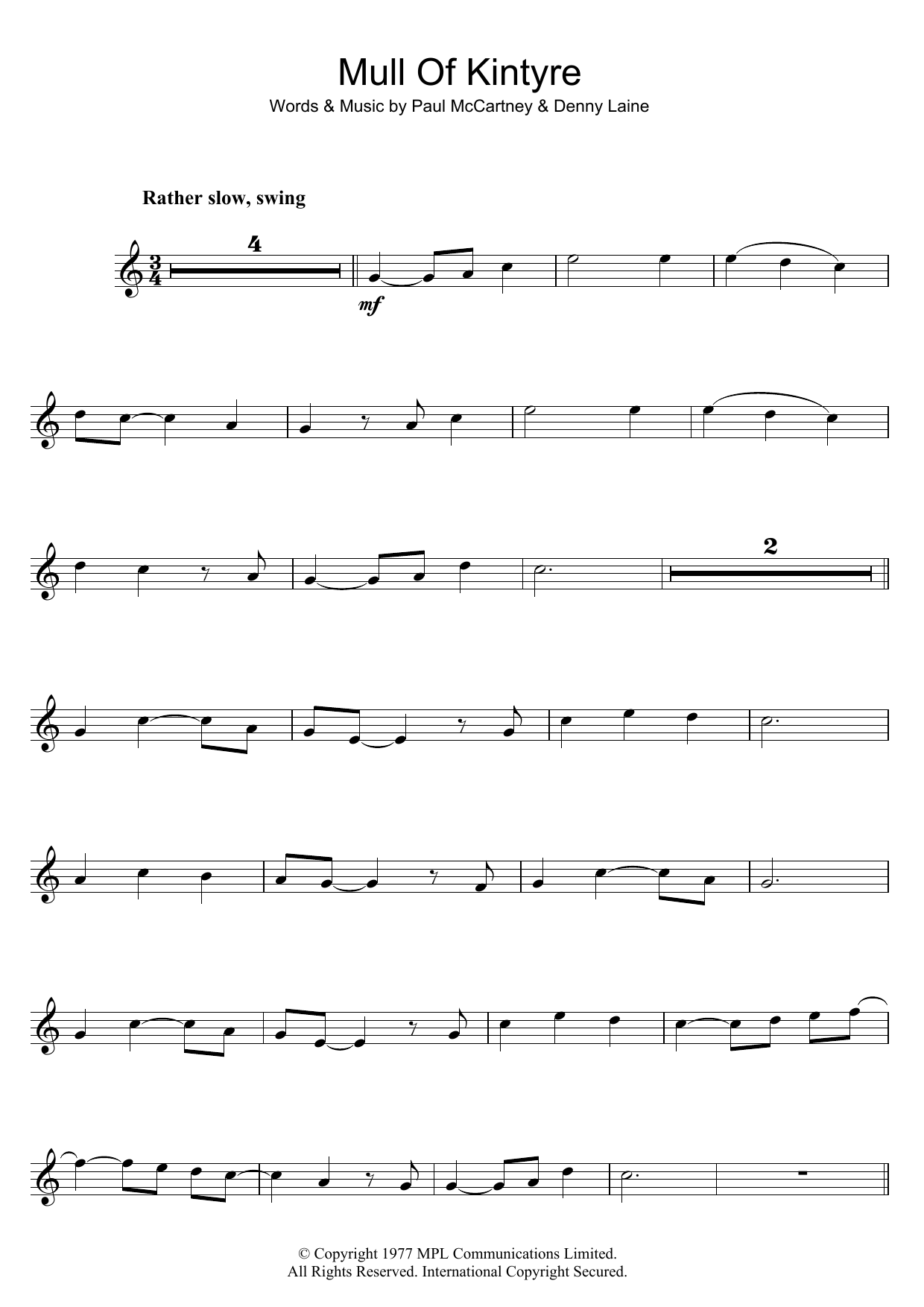 Wings Mull Of Kintyre sheet music notes and chords arranged for Piano Chords/Lyrics