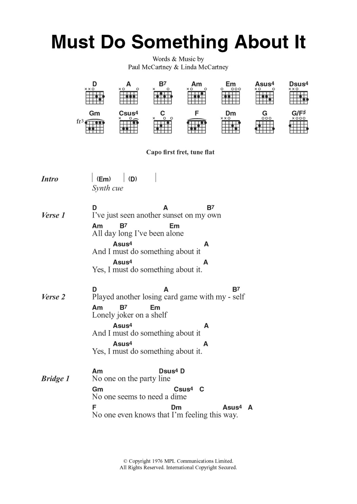 Wings Must Do Something About It sheet music notes and chords arranged for Guitar Chords/Lyrics