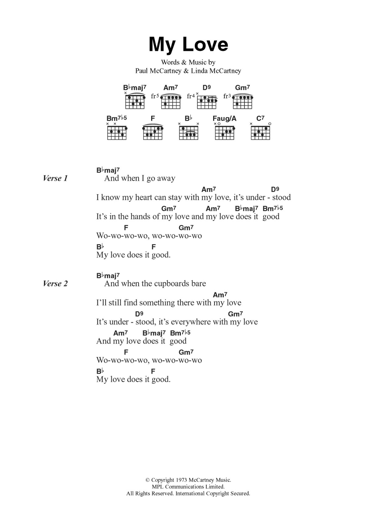 Wings My Love sheet music notes and chords arranged for Guitar Chords/Lyrics