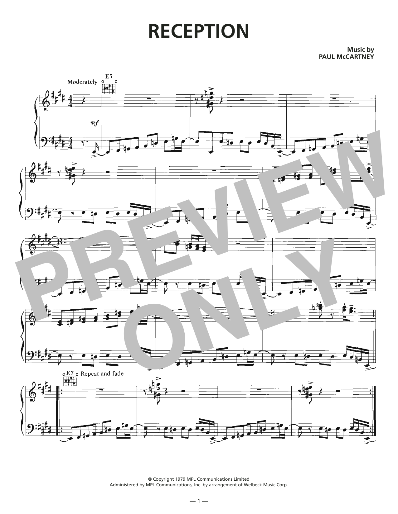 Wings Reception sheet music notes and chords arranged for Piano, Vocal & Guitar Chords (Right-Hand Melody)