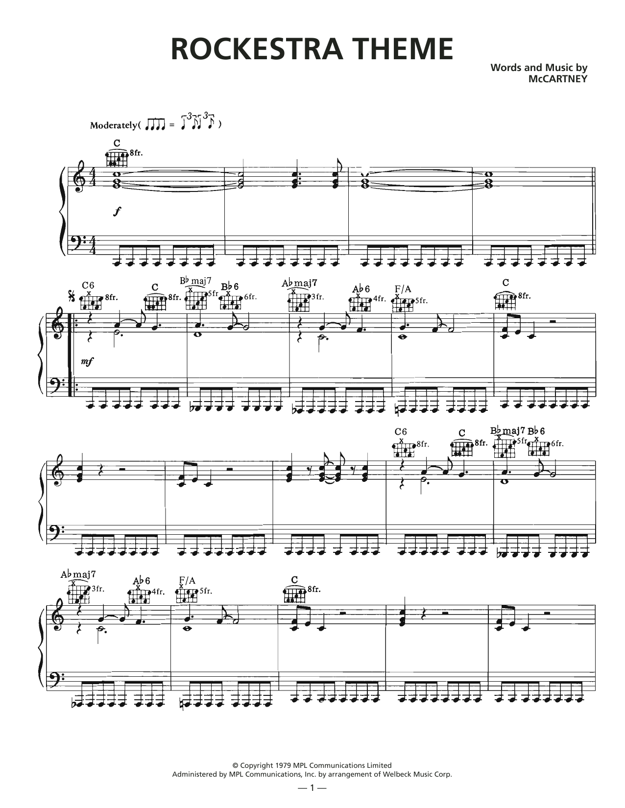 Wings Rockestra Theme sheet music notes and chords arranged for Piano, Vocal & Guitar Chords (Right-Hand Melody)