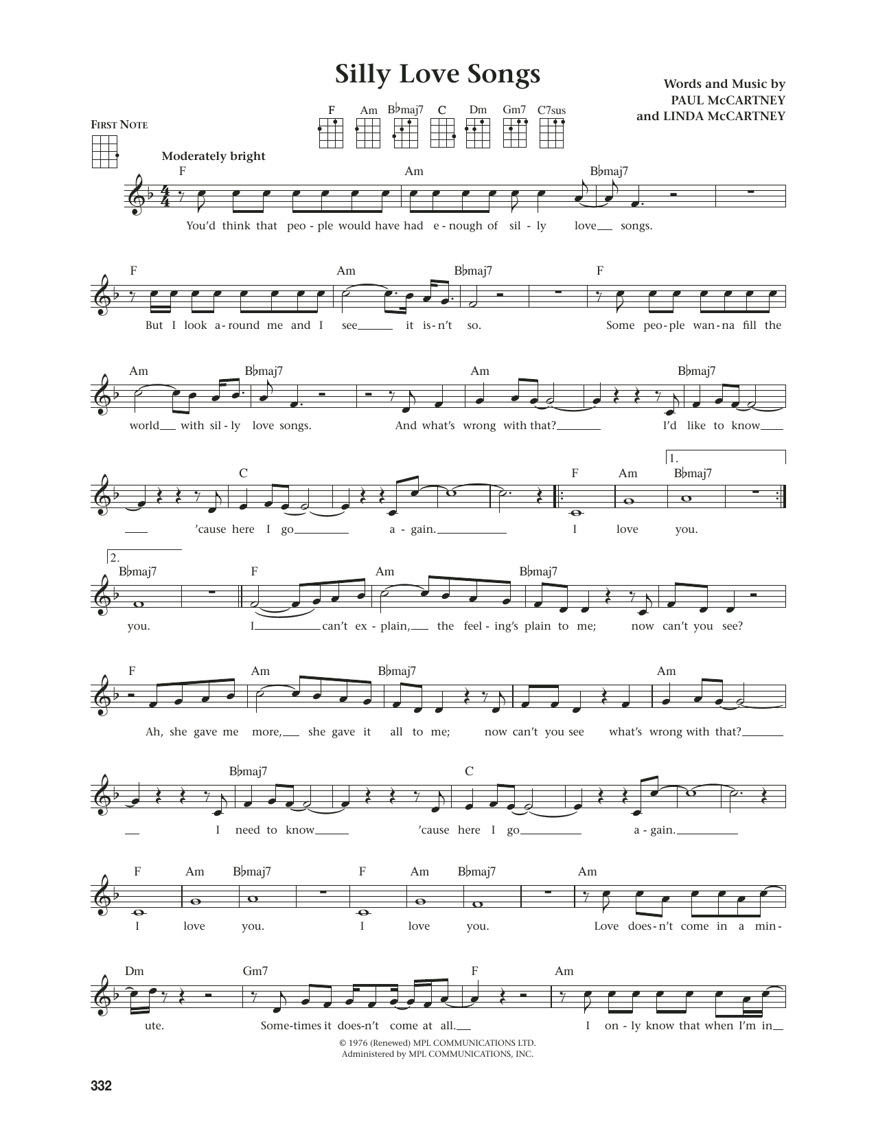 Wings Silly Love Songs (from The Daily Ukulele) (arr. Jim Beloff) sheet music notes and chords arranged for Ukulele