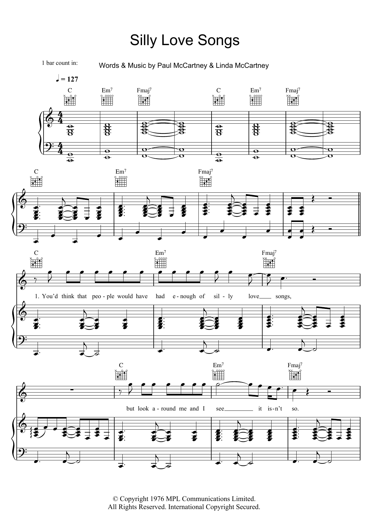 Wings Silly Love Songs sheet music notes and chords arranged for Clarinet Duet