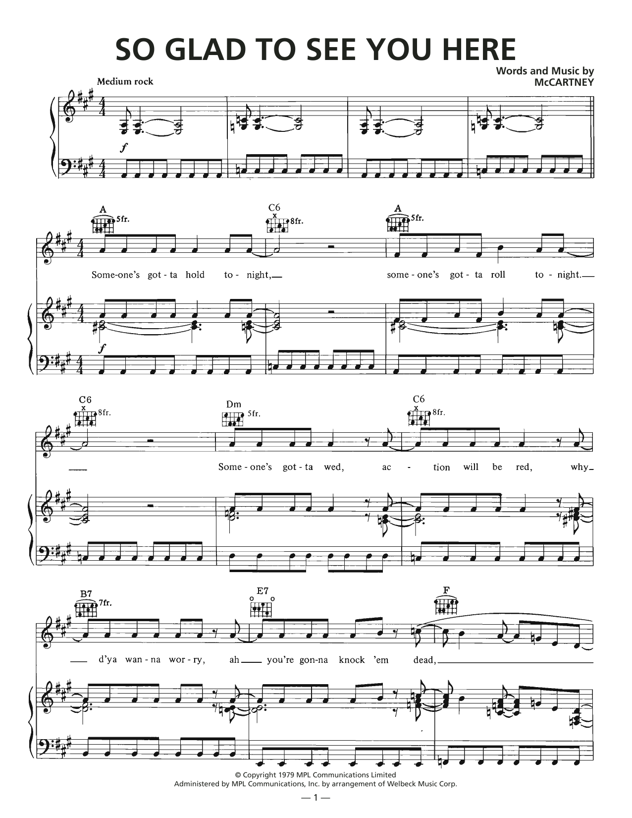 Wings So Glad To See You Here sheet music notes and chords arranged for Piano, Vocal & Guitar Chords (Right-Hand Melody)