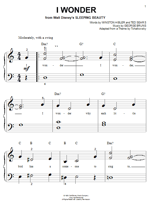 Winston Hibler I Wonder sheet music notes and chords arranged for Big Note Piano
