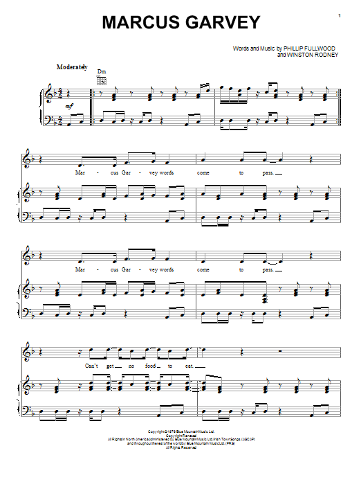 Winston Rodney Marcus Garvey sheet music notes and chords arranged for Piano, Vocal & Guitar Chords (Right-Hand Melody)