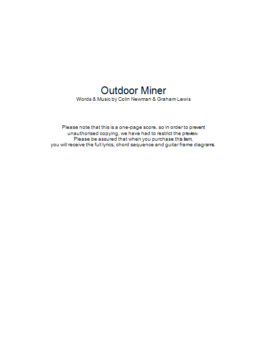 WIRE Outdoor Miner sheet music notes and chords arranged for Guitar Chords/Lyrics