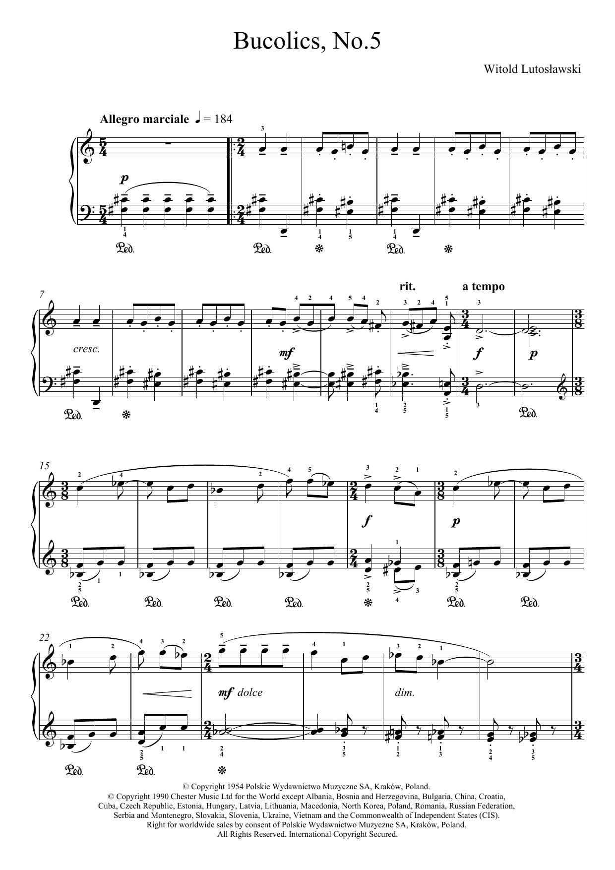 Witold Lutoslawski Bucolics, No.5 sheet music notes and chords arranged for Piano Solo