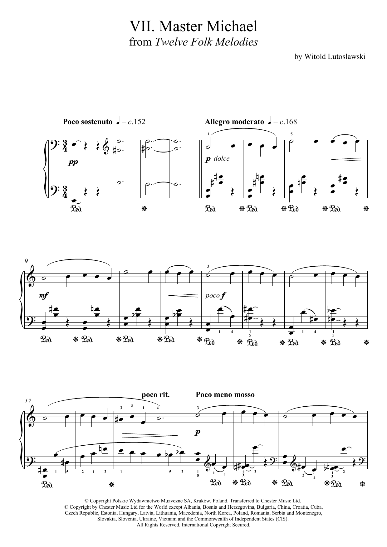 Witold Lutoslawski Master Michael sheet music notes and chords arranged for Piano Solo