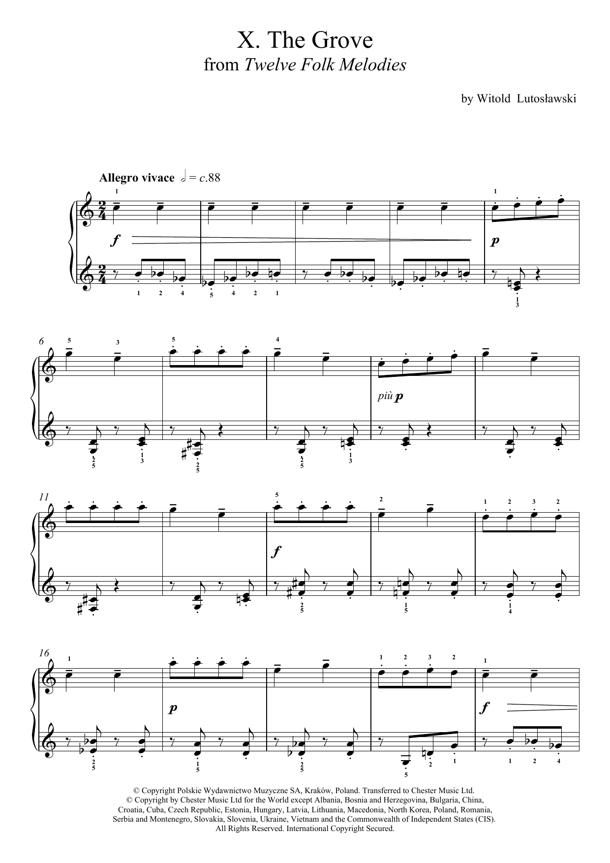 Witold Lutoslawski The Grove sheet music notes and chords arranged for Piano Solo