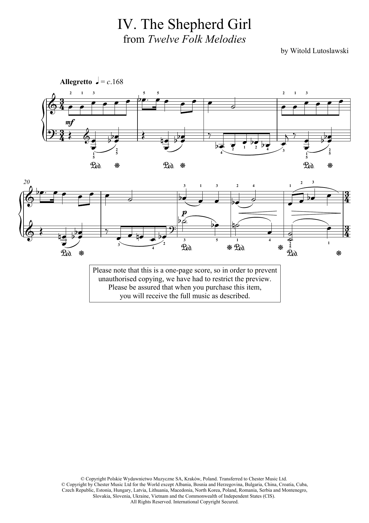 Witold Lutoslawski The Shepherd Girl sheet music notes and chords arranged for Piano Solo