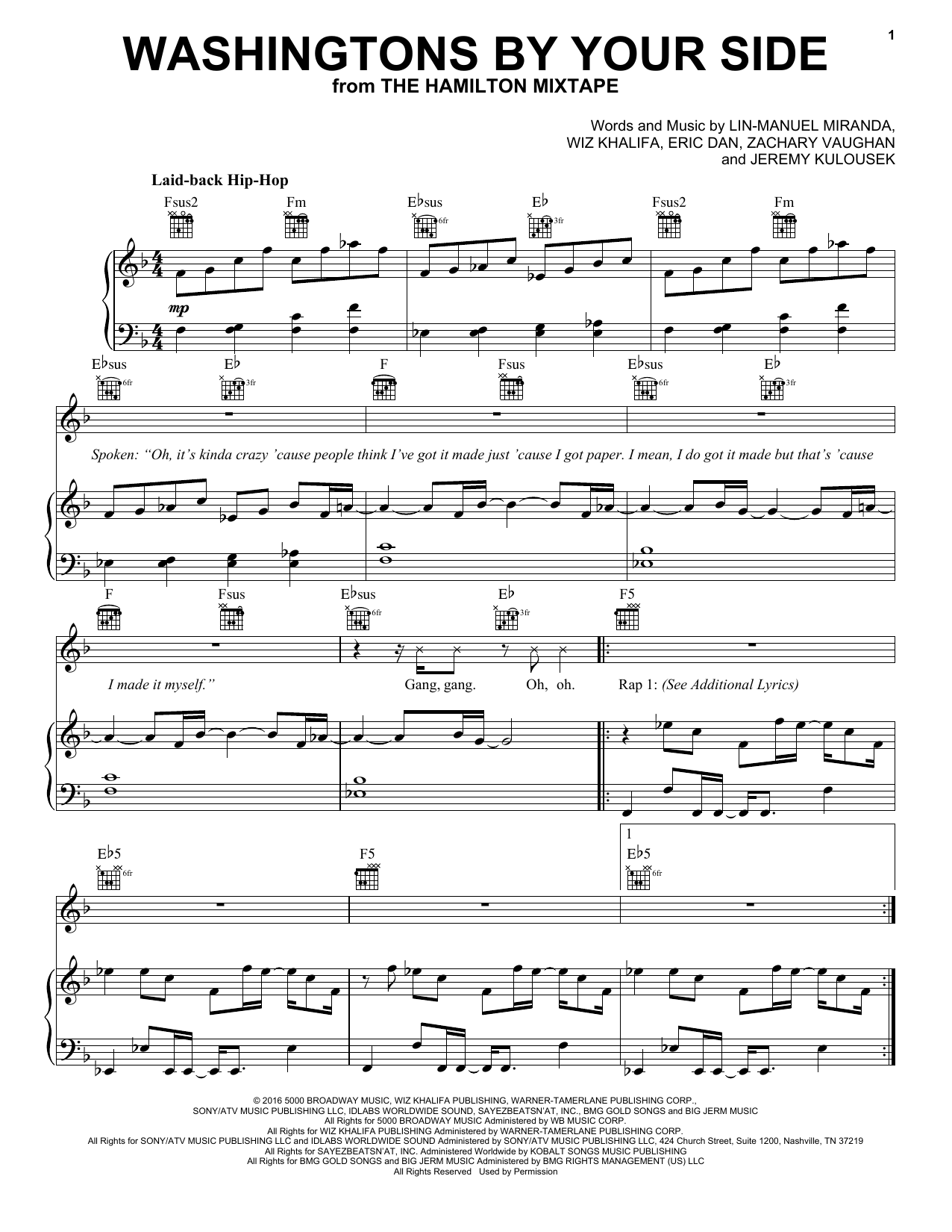 Wiz Khalifa Washingtons By Your Side sheet music notes and chords arranged for Piano, Vocal & Guitar Chords (Right-Hand Melody)