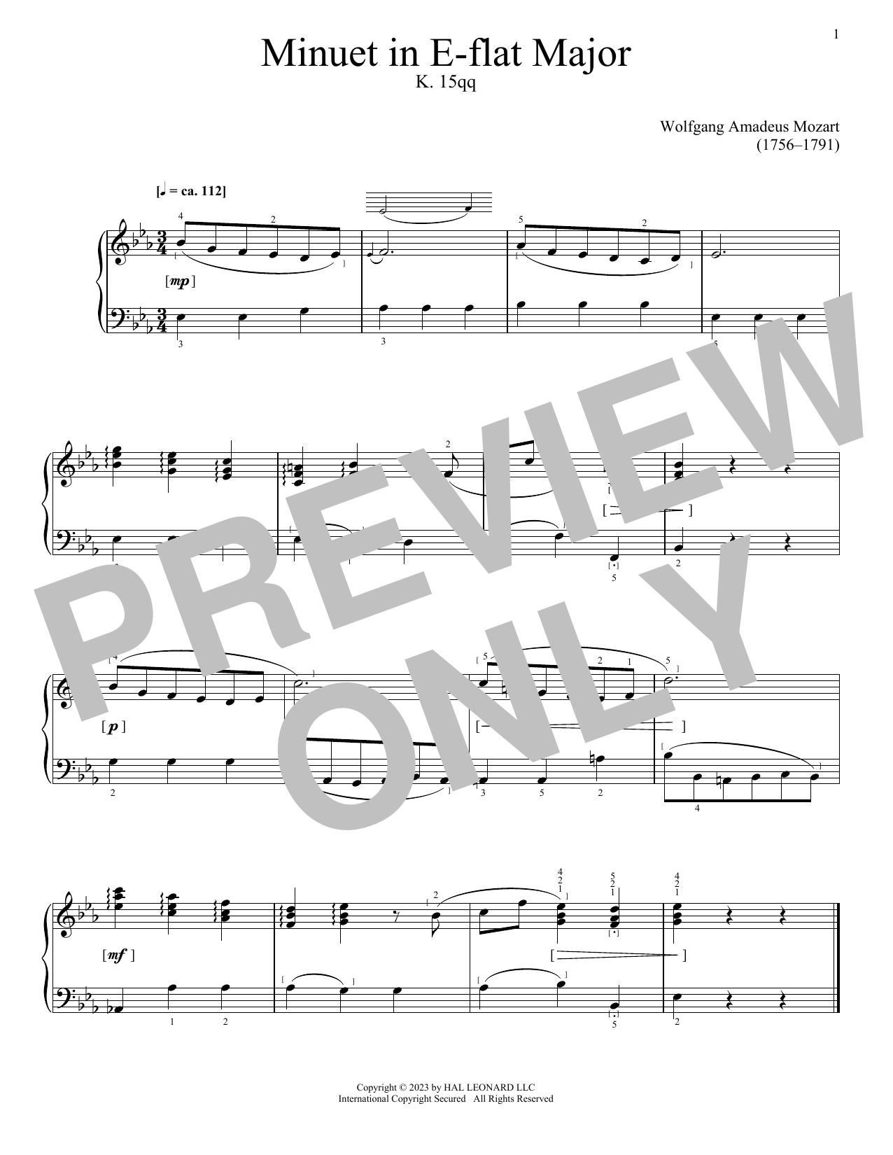 Woflgang Amadeus Mozart Air, K. 15qq sheet music notes and chords arranged for Piano Solo