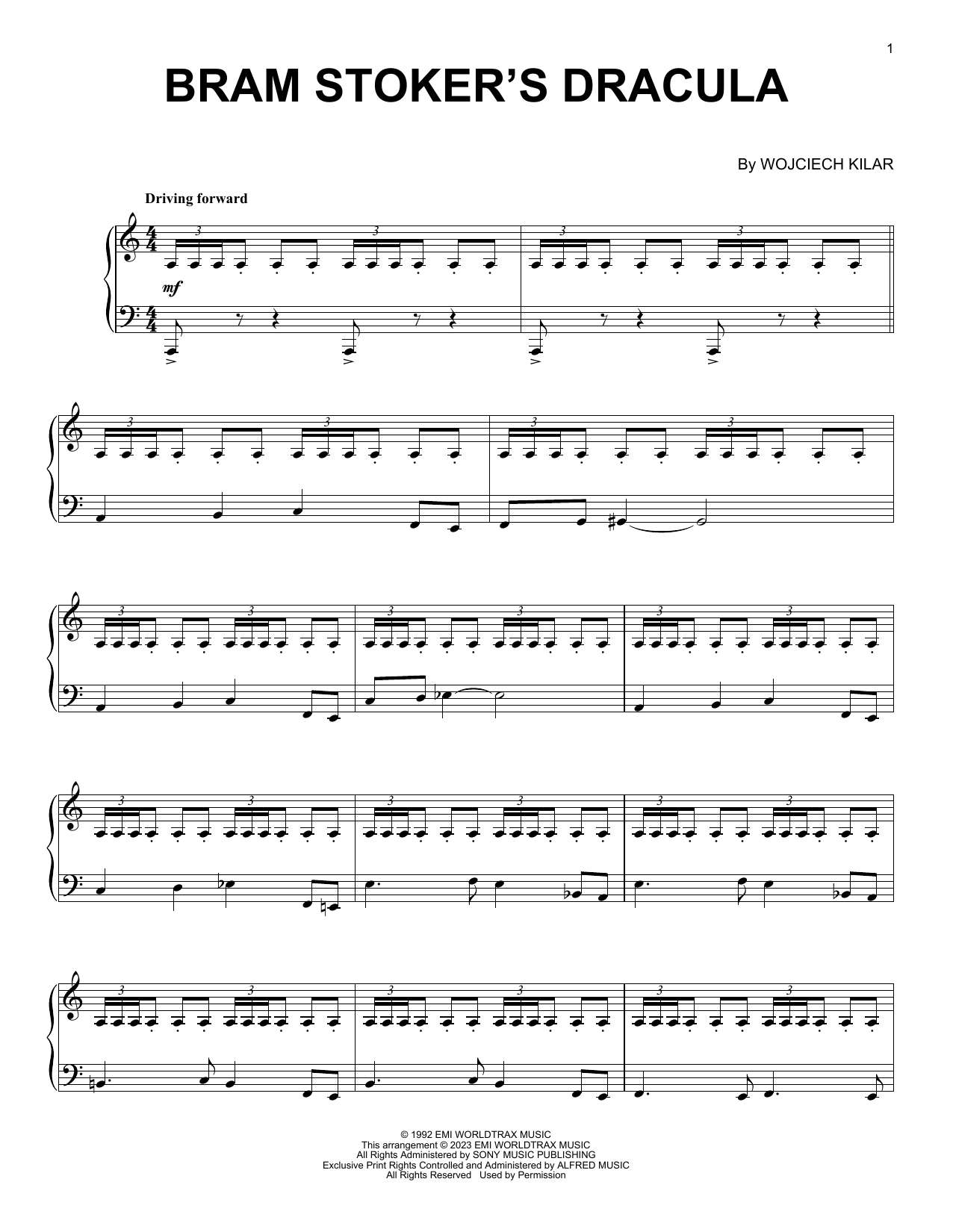 Wojciech Kilar Bram Stoker's Dracula sheet music notes and chords arranged for Piano Solo