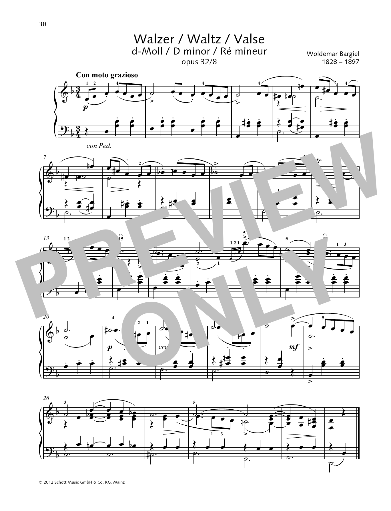 Woldemar Bargiel Waltz D minor sheet music notes and chords arranged for Piano Solo