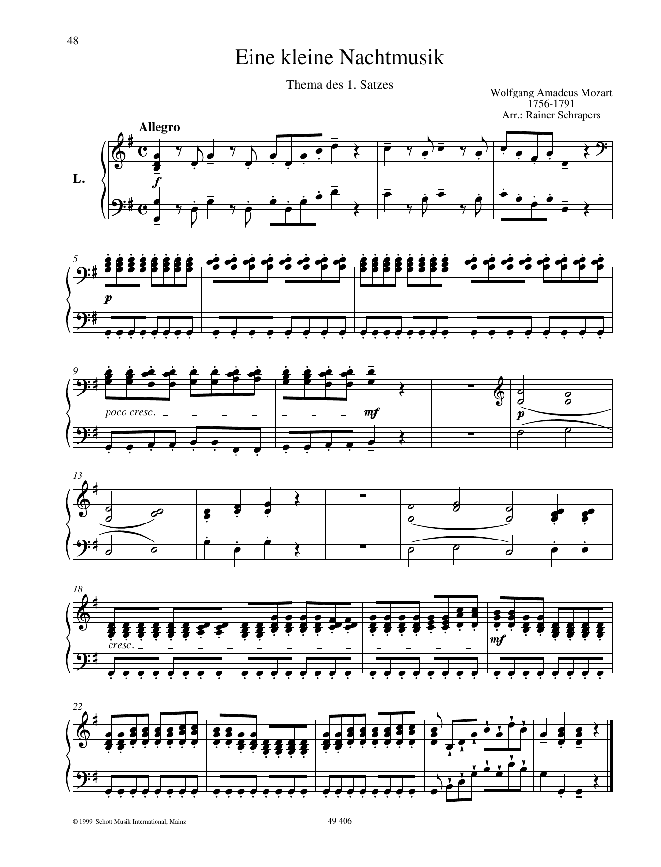 Wolfgang Amadeus Mozart A Little Night Music sheet music notes and chords arranged for Piano Duet