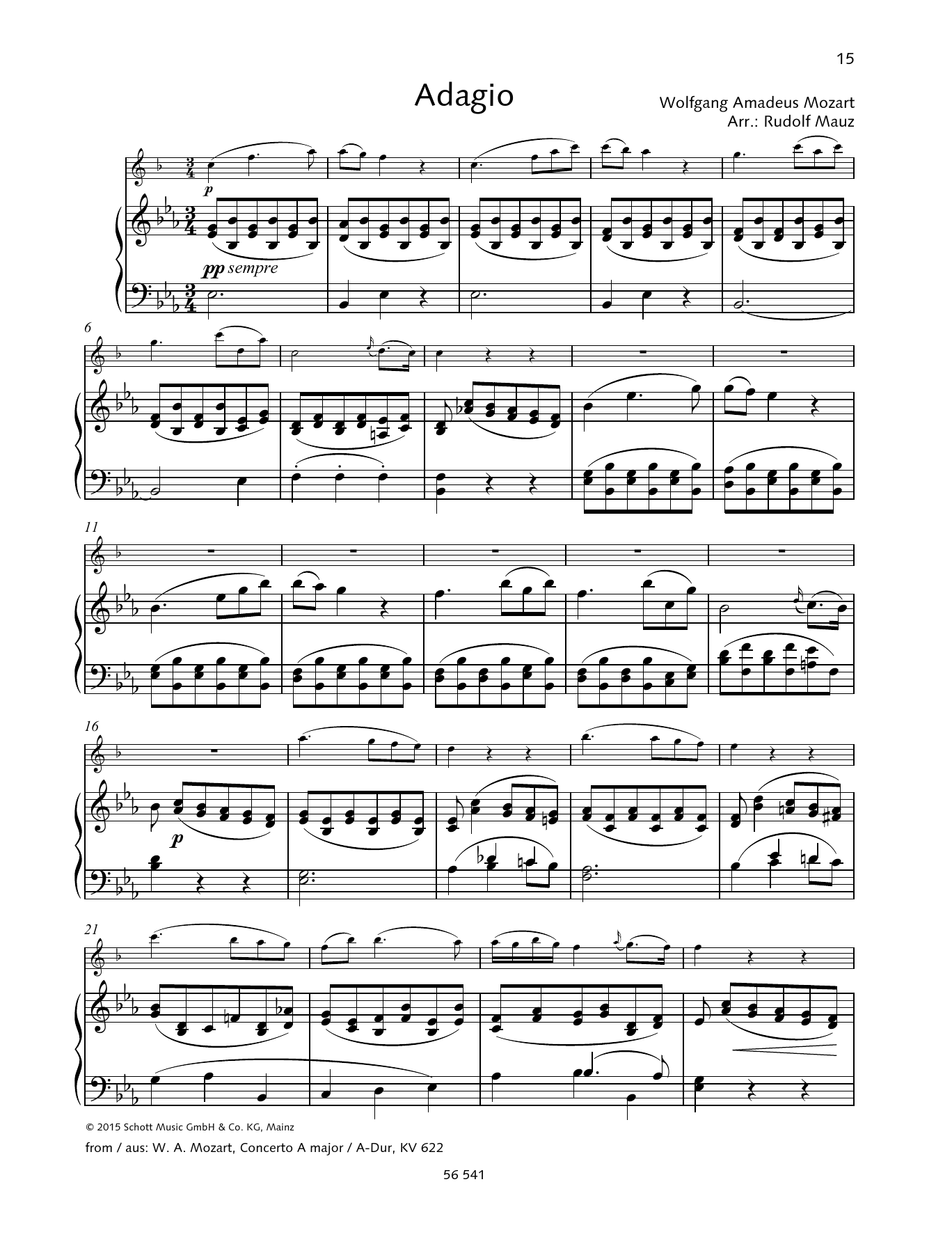 Wolfgang Amadeus Mozart Adagio sheet music notes and chords arranged for Piano Solo