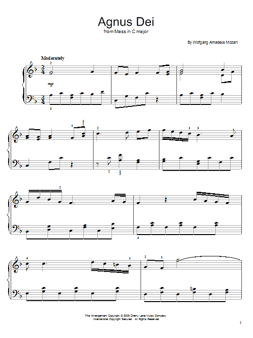 Wolfgang Amadeus Mozart Agnus Dei, Excerpt sheet music notes and chords arranged for Piano Solo
