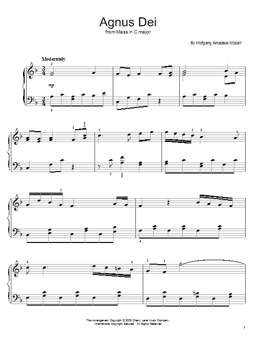 Wolfgang Amadeus Mozart Agnus Dei, Excerpt sheet music notes and chords arranged for Easy Piano