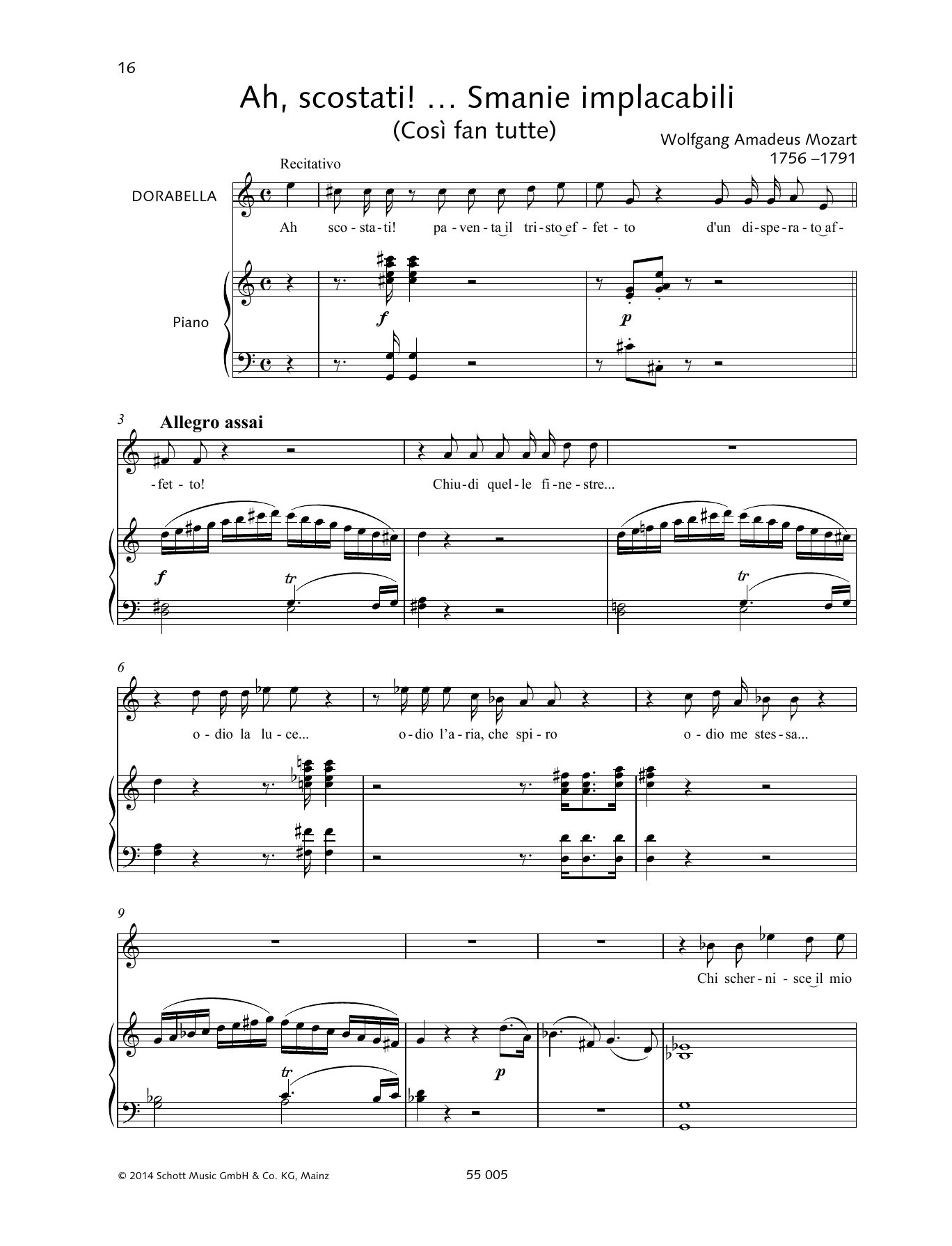 Wolfgang Amadeus Mozart Ah, scostati!... Smanie implacabili sheet music notes and chords arranged for Piano & Vocal