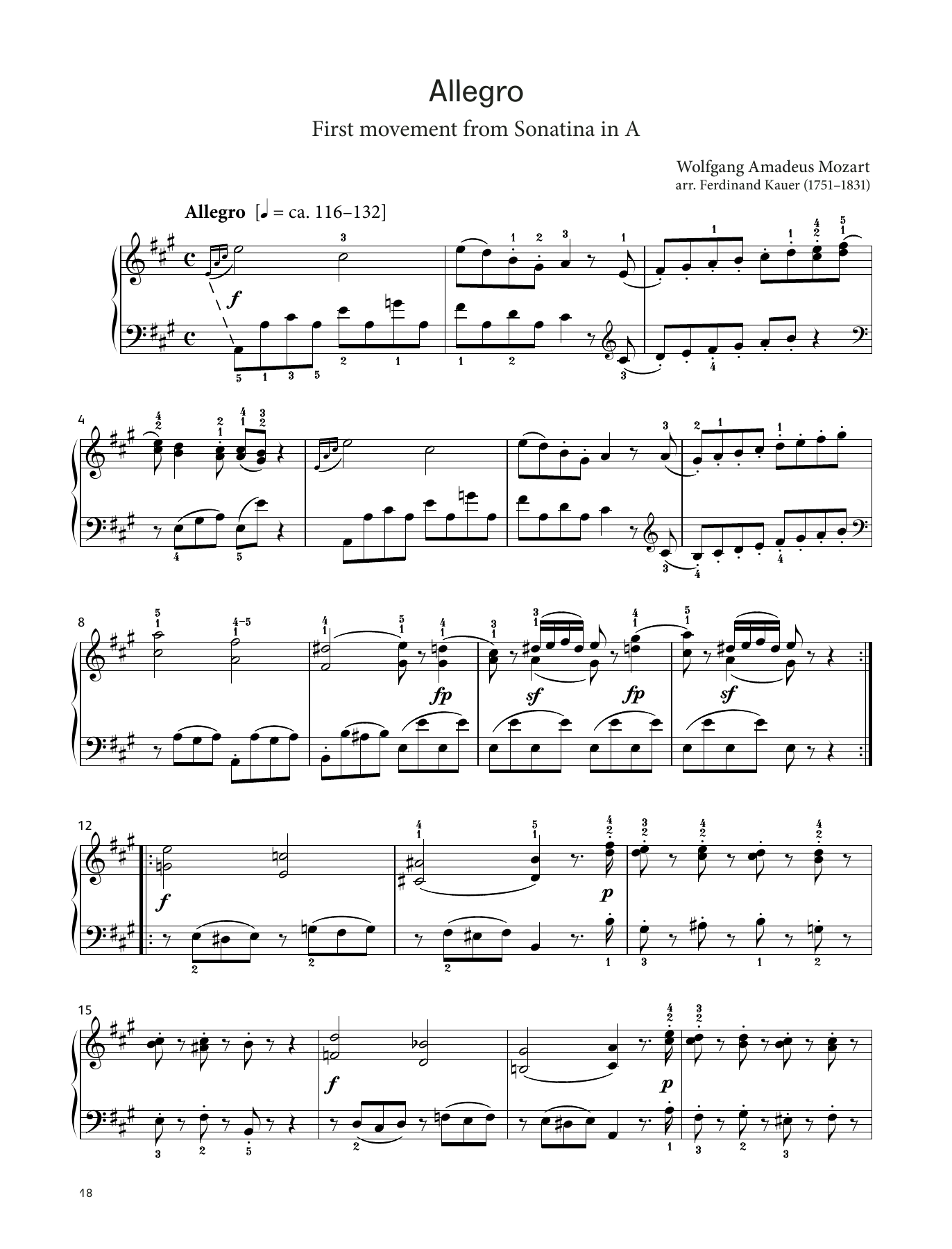 Wolfgang Amadeus Mozart Allegro (LCME Piano 2018 Grade 5 List A) sheet music notes and chords arranged for Piano Solo