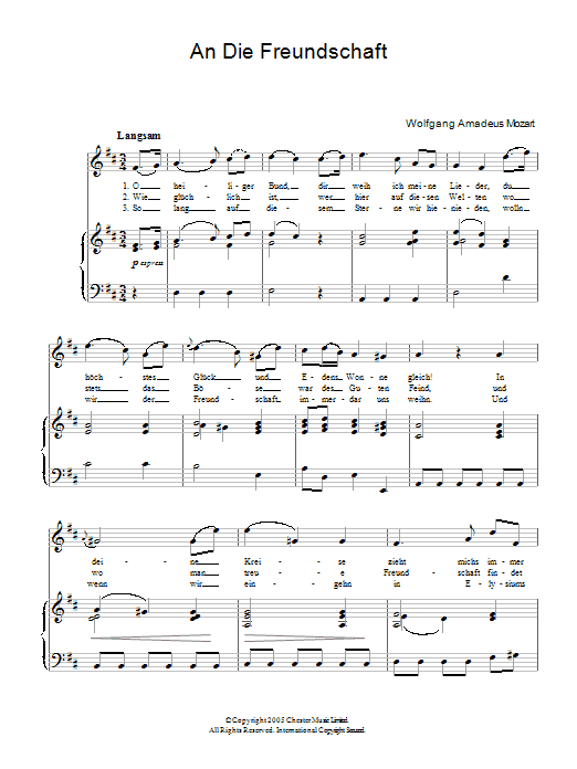 Wolfgang Amadeus Mozart An Die Freundschaft K.148 sheet music notes and chords arranged for Easy Piano
