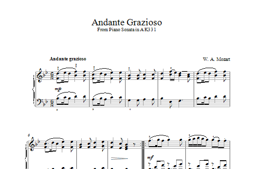 Wolfgang Amadeus Mozart Andante Grazioso sheet music notes and chords arranged for Piano Solo